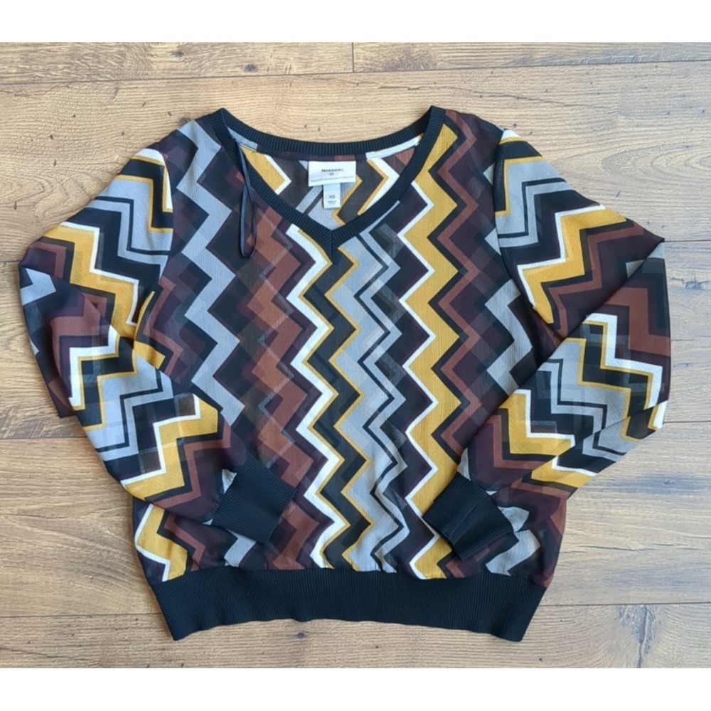 Missoni For Target Women‎ XS Long Sleeve Abstract Chevron V-Neck Pullover Blouse
